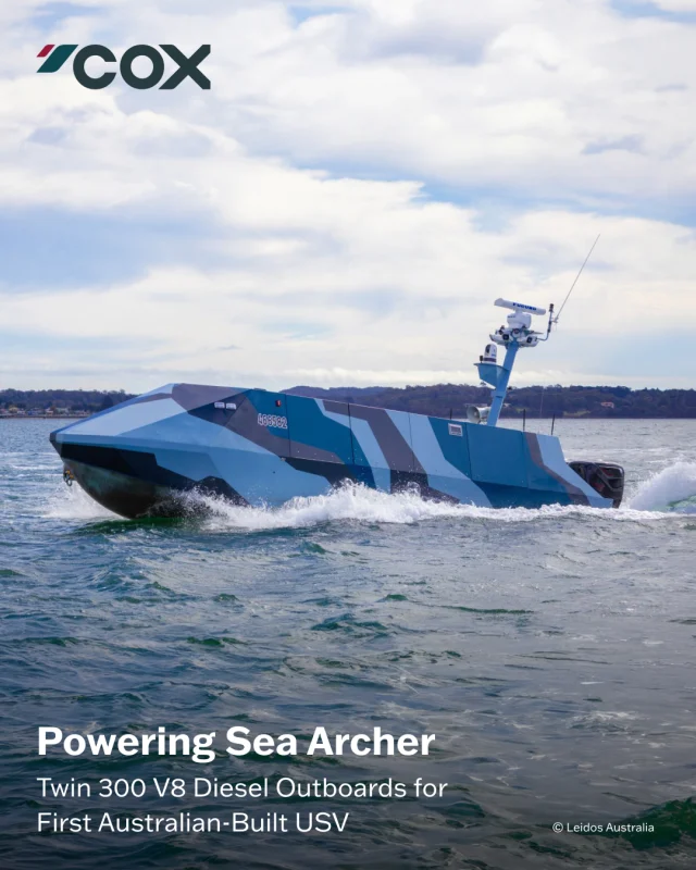 Sea trials of Sea Archer, the first Australian-built uncrewed surface vessel (USV), mark a major milestone in autonomous maritime innovation.

Developed by @leidosaustralia, the platform showcases what’s possible when advanced engineering meets collaboration.

At its core?
Twin @coxmarineoutboards 300 V8 diesel outboards, delivering the reliability, efficiency and endurance needed for mission-critical operations (supplied by @powerequipment).